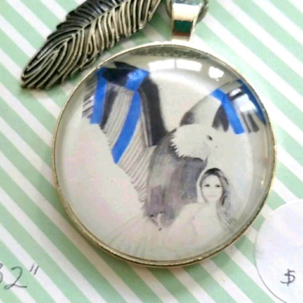 Handmade Original Design Necklace with Eagle Protecting Bride & Feather‎ Charm